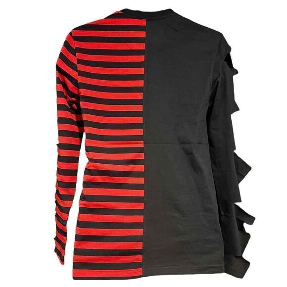 Custom Distressed Red & Black Striped Split Long Sleeve Shirt Men’s Small - Picture 2 of 3